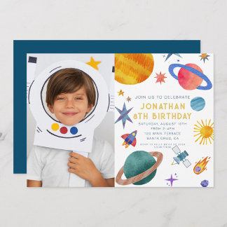 Foto Astronaut Planets Space Boy Geburtstag Einladung