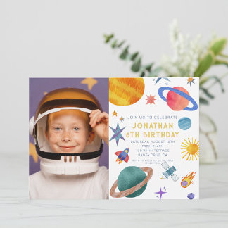 Foto Astronaut Planets Space Boy Geburtstag Einladung