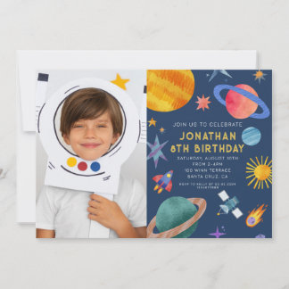 Foto Astronaut Planets Space Boy Geburtstag Einladung