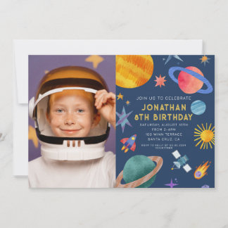Foto Astronaut Planets Space Boy Geburtstag Einladung