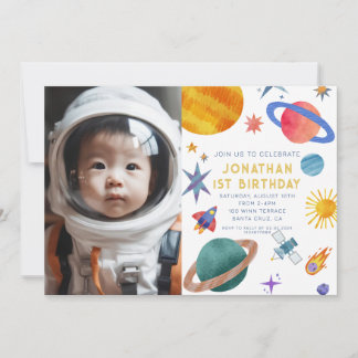 Foto Astronaut Planets Space Junge 1. Geburtstag Einladung