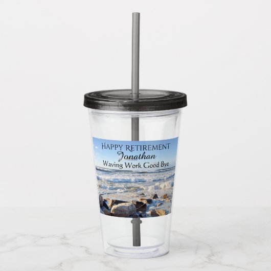 Foto atlantischer Ozeanwellen glückliche Ruhestand Acryltrinkbecher (Vorderseite)
