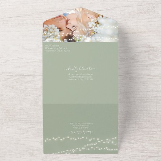 Foto auf der Rückseite Green Leaf Kranz Modernste All In One Einladung (Außenbereich)