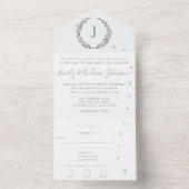 Foto auf der Rückseite Grüne Monogramm und Kränz All In One Einladung (Innen Boden)