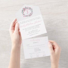 Foto auf der Rückseite Pink Peony Wreath Simple Mo All In One Einladung