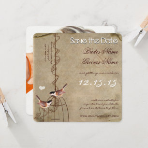 Foto auf der Rückseite Vogelkäfig Save-the-Date Einladung