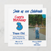 Foto auf Drei-Jahres-Party Einladung (Vorne/Hinten)