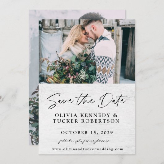 Foto auf Holz Rustikale Save the Date Einladung (Vorne/Hinten)