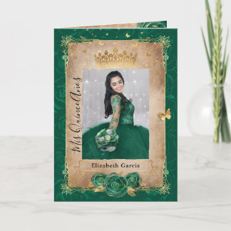 Foto aus Blumengolden und grünem Quinceñera geklap Einladung