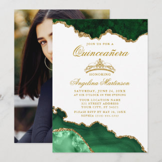 Foto aus grünem Goldmarmor aus Quinceanera Einladung