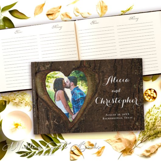 Foto aus Holz, rustikale Hochzeit Gästebuch