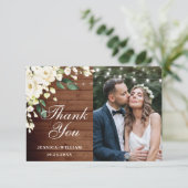 Foto aus Holz und Weißrosen Dankeskarte (Stehend Vorderseite)