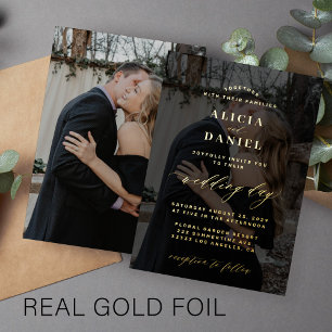 Foto aus Schwarz und Gold überlagern elegante Typo Folieneinladung