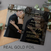 Foto aus Schwarz und Gold überlagern elegante Typo Folieneinladung