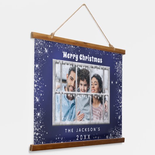 Foto aus Weihnachtsblauen Glitzer Wandteppich Mit Holzrahmen (Gewinkelt)