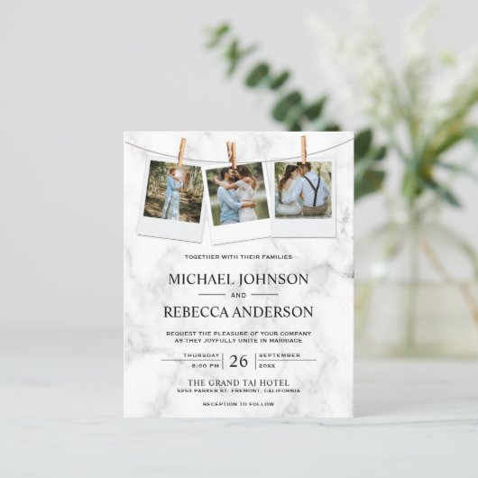 Foto aus weißem Marmor Einladung zur Hochzeit (Stehend Vorderseite)