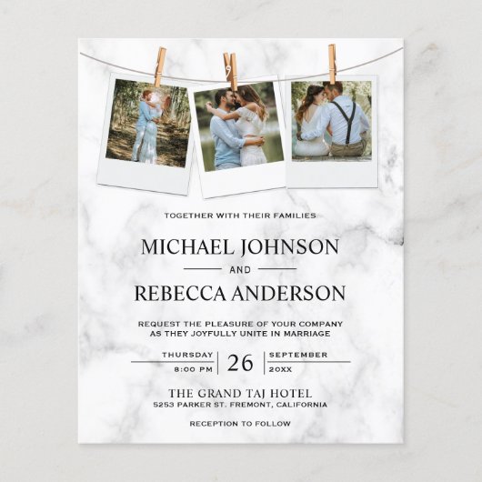 Foto aus weißem Marmor Einladung zur Hochzeit (Vorderseite)