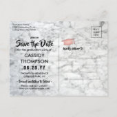 Foto aus weißem Marmor und rosa Abschluss Save the Postkarte (Rückseite)