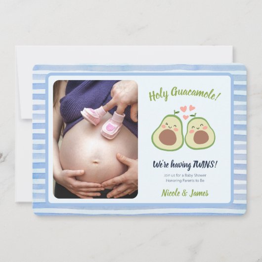 Foto Avocado Gender Neutral Twins Baby Dusche Einladung (Vorderseite)