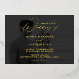 Foto B&W Modernes Horizontal 4 Wedding Full Dunkel Folieneinladung