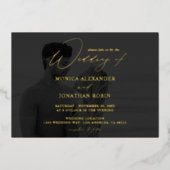 Foto B&W Modernes Horizontal 4 Wedding Full Dunkel Folieneinladung (Vorderseite)