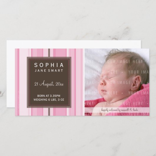 FOTO BABY ANNOCEMENT :: klug gestreift 2L Ankündigung (Vorne/Hinten)