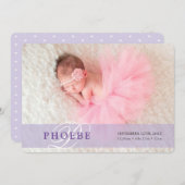 FOTO BABY ANNOUNCEMENT Erstüberlagerung lila Ankündigung (Vorne/Hinten)