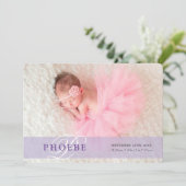 FOTO BABY ANNOUNCEMENT Erstüberlagerung lila Ankündigung (Stehend Vorderseite)