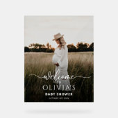 Foto Baby Dusche Begrüßungsunterschrift, moderne Acrylschild (Vorderseite)