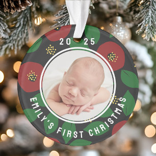 Foto Baby erstes Weihnachten Floral Ornament