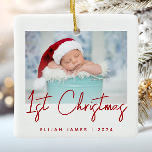 Foto Baby erstes Weihnachten rote Schrift Keramik Keramikornament