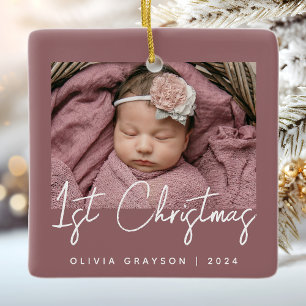 Foto Baby Erstes Weihnachten Staubiges Rosa Kerami Keramikornament