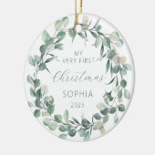 Foto Baby First Christmas Eucalyptus Wreath Keramik Ornament (Links)
