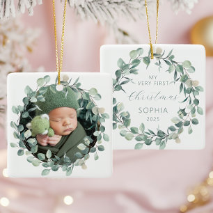 Foto Baby First Christmas Eucalyptus Wreath Keramikornament