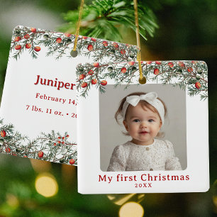 Foto Baby First Christmas Vintag Botanisch Keramikornament