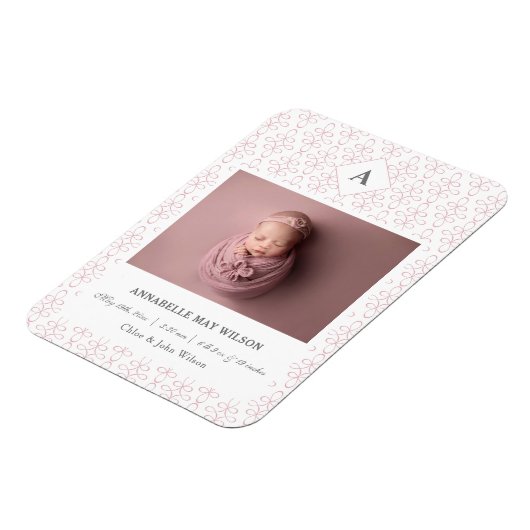 Foto Baby Girl Name Geburtsankündigung Magnet (Linke Seite)