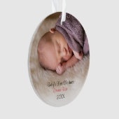 Foto Baby Girl Pink Babys Erste Weihnachten Ornament (Vorderseite)