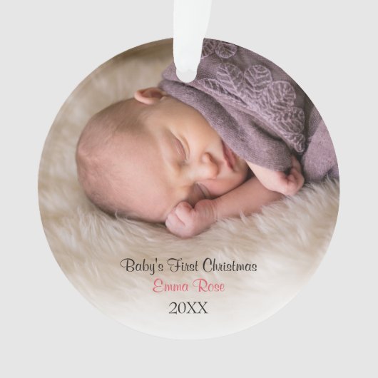 Foto Baby Girl Pink Babys Erste Weihnachten Ornament (Vorderseite)