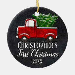 Foto Baby Junge erstes Weihnachten Vintage-LKW Keramik Ornament