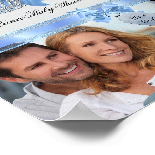 Foto Baby Shower Boy Blue Little Prince Crown hinz Poster (Ecke)