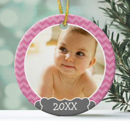 Foto Babys Erste Weihnachten - rosa Chevronen grau Ornament Aus Glas