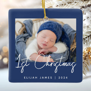 Foto Babys erstes Weihnachten Navy Blau Weiß Keramikornament