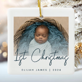 Foto Baby's First Christmas Aquamarin Blue Script Keramikornament
