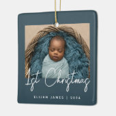 Foto Baby's First Christmas Aquamarin Blue White Keramikornament (Links)