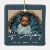 Foto Baby's First Christmas Aquamarin Blue White Keramikornament (Rückseite)