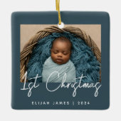 Foto Baby's First Christmas Aquamarin Blue White Keramikornament (Vorderseite)