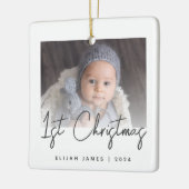 Foto Baby's First Christmas Gray Script Keramik Keramikornament (Links)