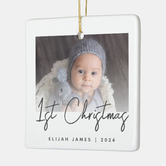Foto Baby's First Christmas Gray Script Keramik Keramikornament (Links)