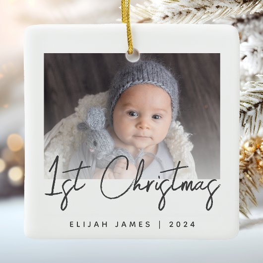 Foto Baby's First Christmas Gray Script Keramik Keramikornament