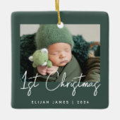 Foto Baby's First Christmas Green Keramikornament (Vorderseite)